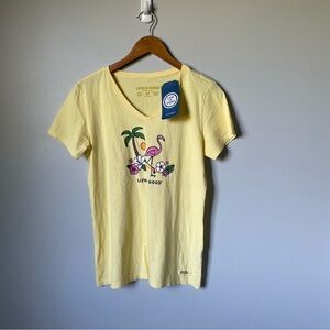 Life Is Good Flamingo Short Sleeve Crusher-Lite Tee in Yellow Size Medium